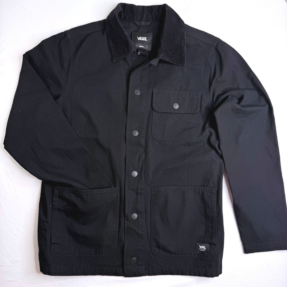Vans Drill Chore Coat Mens Small Black Cotton Canvas Corduroy Collar Jacket